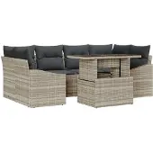 vidaXL Gartensofa-set 7 Stk. Hellgrau Poly-Rattan