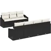vidaXL Sofa Set 8 Stk. Schwarz und Creme [Synthetisch]: Poly Rattan