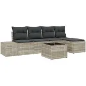 vidaXL Sofa Set 6 stk. Hellgrau [Synthetisch]: Poly Rattan