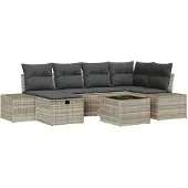 vidaXL Gartensofa-set 7 stk. Hellgrau Poly-Rattan