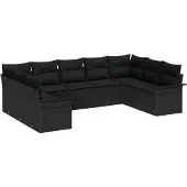 vidaXL Gartensofa-set mit Kissen Schwarz Poly-Rattan