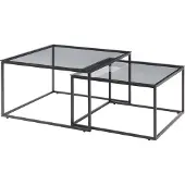 En.casa Couchtisch 2er Set 'Tromlaslo' Metallgestell quadratisch Rauchglas, grau
