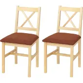 MCW 2er-Set Esszimmerstuhl MCW-F77, Lehnstuhl Küchenstuhl Stuhl, Massiv-Holz Stoff Landhaus natur Polster terrakotta