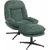 Mendler Relaxsessel mit Hocker MCW-P32, Fernsehsessel Nosagfederung, drehbar Metall Stoff/Textil Chenille (370 g/m²) grün