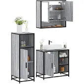 vidaXL 3-tlg. Badmöbel-Set Grau Sonoma Holzwerkstoff