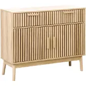 Beliani Sideboard Hellbraun Holz u. MDF-Platte Holzoptik Lamellen-Optik Halbhoch mit 2 Schubladen 2 Türen Skandi Wohnzimmer Mehrzweckschrank