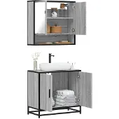 vidaXL 2-tlg. Badmöbel-Set Grau Sonoma Holzwerkstoff