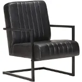 vidaXL Freischwinger Sessel Schwarz Echtleder