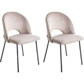Beliani Esszimmerstuhl 2er Set Taupe Samtstoff mit Schwarzen Metallbeinen Retro Glamourös Wohnzimmer Esszimmer Wohnküche