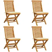 vidaXL Gartenstühle mit Cremeweißen Kissen 4 Stk. Teak Massivholz
