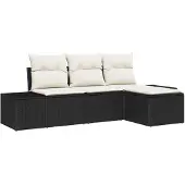 vidaXL Garten-Sofa-Set 4 stk. Schwarz und Creme Poly-Rattan