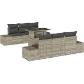 vidaXL Sofa Set 7 Stk. Hellgrau Poly-Rattan