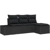 vidaXL Garten-Sofa-Set 4 stk. Schwarz Poly-Rattan