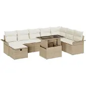 vidaXL Gartensofa-set 9 stk. Beige Poly-Rattan