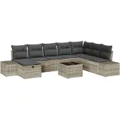 vidaXL Gartensofa-set 9 stk. Hellgrau Poly-Rattan