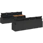 vidaXL Garten-Sofa-Set mit Kissen 7 pcs Schwarz