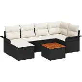 vidaXL Gartensofa-set mit Kissen 7 pcs Schwarz Poly-Rattan
