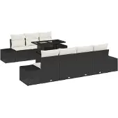 vidaXL Sofa Set 8 Stk. Schwarz und Creme Poly-Rattan
