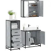 vidaXL 3-tlg. Badmöbel-Set Grau Sonoma Holzwerkstoff