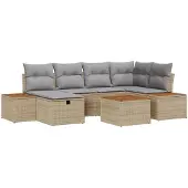 vidaXL Gartensofa-set 7 stk. Beige Poly-Rattan