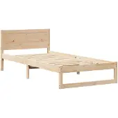 vidaXL Bettrahmen mit Kopfteil Natur 90 x 190 cm Massives Kiefernholz