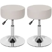 Mendler 2er-Set Hocker HWC-C22, Sitzhocker Schminkhocker, höhenverstellbar Ø 35cm ~ Kunstleder, creme
