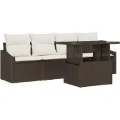 vidaXL Gartensofa-set 5 Stk. Braun und Creme Poly-Rattan