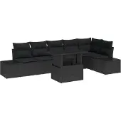 vidaXL Gartensofa-set 7 Stk. Schwarz Poly-Rattan