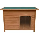Monster Große Hundehütte aus Tannenholz, Braun, 115.5x78.5x80cm, für Innen & Außen, erhöhter Boden