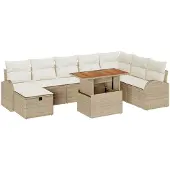 vidaXL Gartensofa-set 9 stk. Beige Poly-Rattan