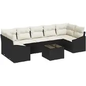 vidaXL Sofa Set 8 stk. Schwarz und Creme Poly-Rattan