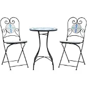 vidaXL Mosaik-Bistro-Set Blau und Weiß Eisen und Keramik