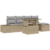 vidaXL Gartensofa-set 6 Stk. Beige und Hellgrau Poly-Rattan