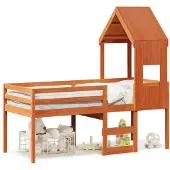 vidaXL Hochbett mit Dach Wachsbraun 90x190 cm Massivholz Kiefer