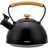 Briebe Wooden Wasserkessel Induktion Flötenkessel 2,5L Edelstahl, Holzgriff, Schwarz