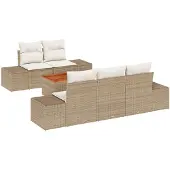 vidaXL Gartensofa-set 6 stk. Beige Poly-Rattan