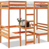 vidaXL Hochbett mit Schreibtisch & Stühlen Braun 75x190 cm Kiefernholz