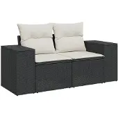 vidaXL 8-tlg. Garten-Sofagarnitur mit Kissen Schwarz Poly Rattan
