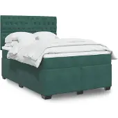 vidaXL Boxspringbett mit Matratze Dunkelgrün 140x200 cm Samt