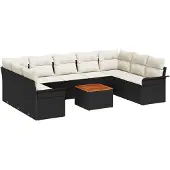 vidaXL Gartensofa-set 10 stk. Schwarz Poly-Rattan