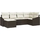 vidaXL Sofa Set mit Kissen 6 pcs Braun Poly-Rattan