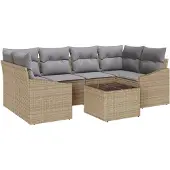 vidaXL Sofa Set 7 Stk. Beige und Hellgrau [Synthetisch]: Poly Rattan