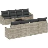 vidaXL Sofa Set 7 Stk. Hellgrau und Dunkelgrau Poly-Rattan