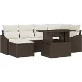 vidaXL Gartensofa-set 7 Stk. Braun und Creme Poly-Rattan
