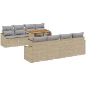 vidaXL Garten-Sofa-Set 9 stk. Beige Poly Rattan
