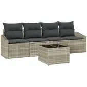 vidaXL Sofa Set 5 Stk. Hellgrau [Synthetisch]: Poly Rattan