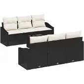 vidaXL Sofa Set 7 Stk. Schwarz und Creme [Synthetisch]: Poly Rattan