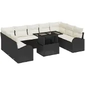 vidaXL Gartensofa-set 10 Stk. Schwarz und Creme Poly-Rattan