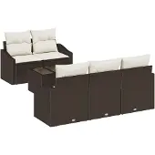 vidaXL Sofa Set 6 Stk. Braun und Creme [Synthetisch]: Poly Rattan