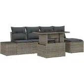 vidaXL Gartensofa-set mit Kissen mit Speicher 6 pcs Grau Poly-Rattan